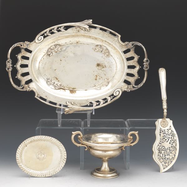 Appraisal: GROUP OF AUSTRO-HUNGARIAN TABLE ITEMS Including footed tray with ribbon