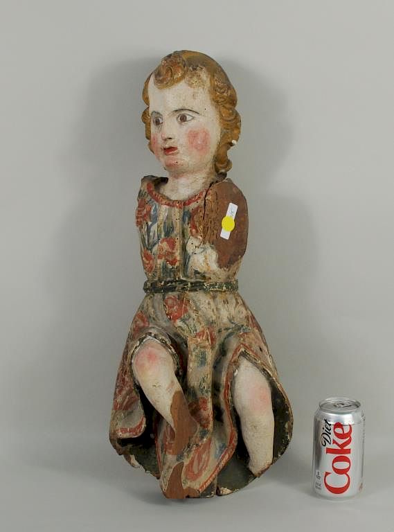 Appraisal: Continental Colonial Carved Polychrome Figure Continental or Colonial carved and