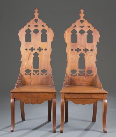 Appraisal: Pair of th c Gothic Revival Library Chairs Southern Maryland