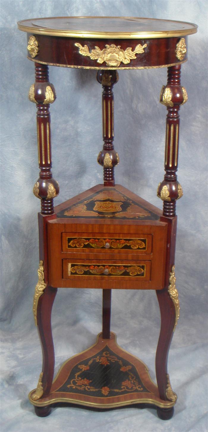 Appraisal: Inlaid French style wig stand with drawers high diam Estimate