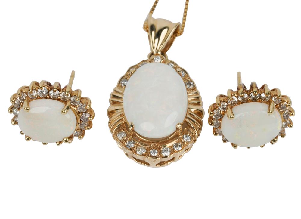 Appraisal: SUITE OF KARAT YELLOW GOLD OPAL DIAMOND JEWELRYcomprising a pendant