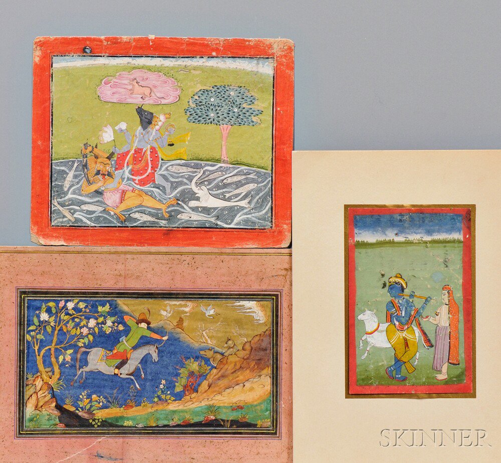 Appraisal: Three Miniature Paintings India and Persia color and gold on