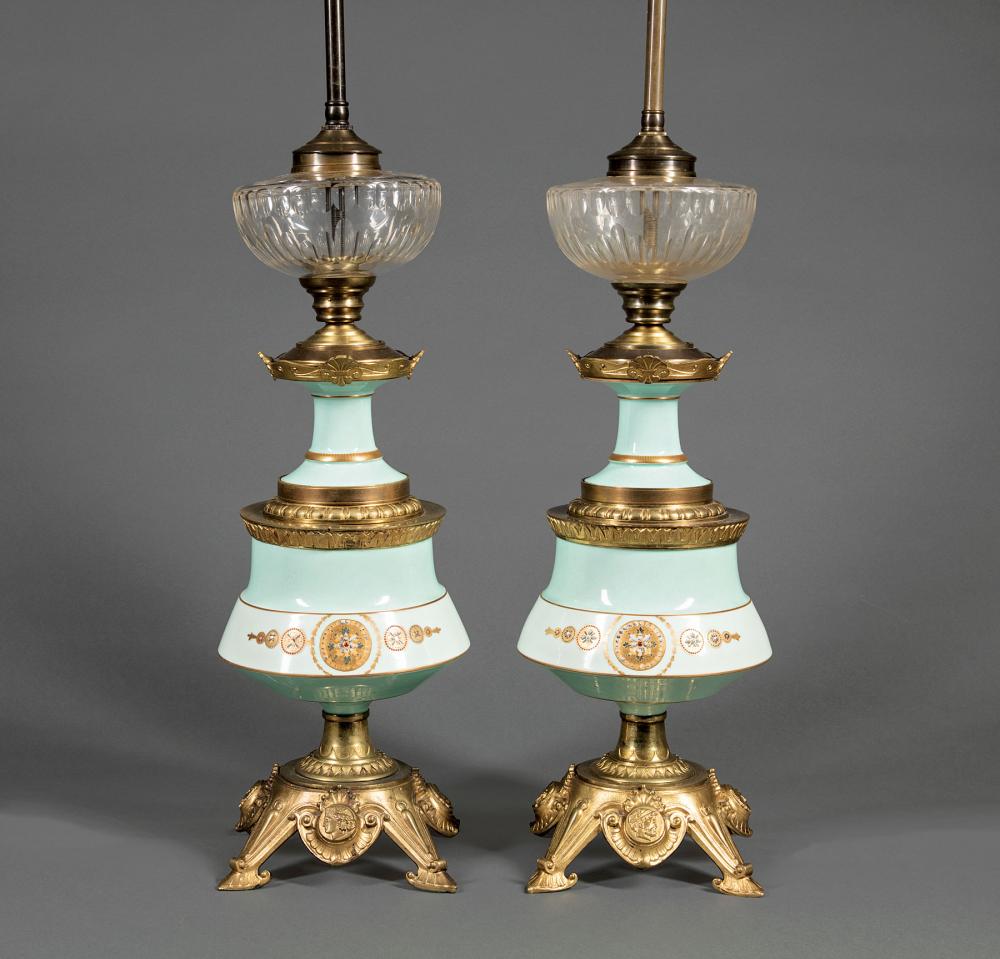 Appraisal: Pair of Napoleon III Bronze-Mounted Porcelain Lamps in the Renaissance