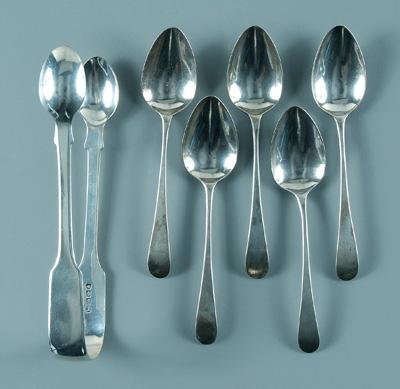 Appraisal: Bateman family silver flatware five spoons with downturned round handles