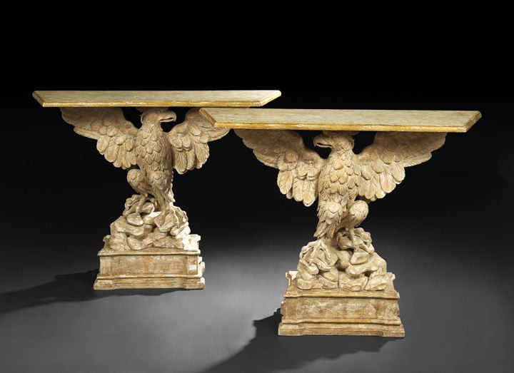 Appraisal: Pair of Regency-Style Polychromed Side Tables each with a canted