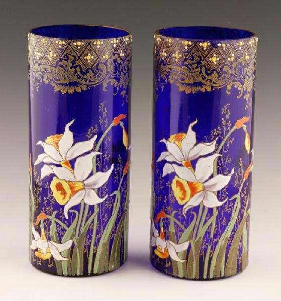 Appraisal: - Pair of Mont Joye Cobalt Glass Vases Pair of