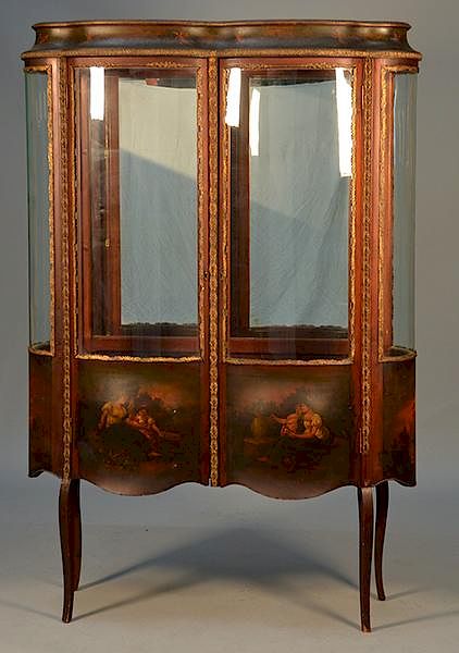 Appraisal: Fine double door curved glass Vernis Martin vitrine Fine double