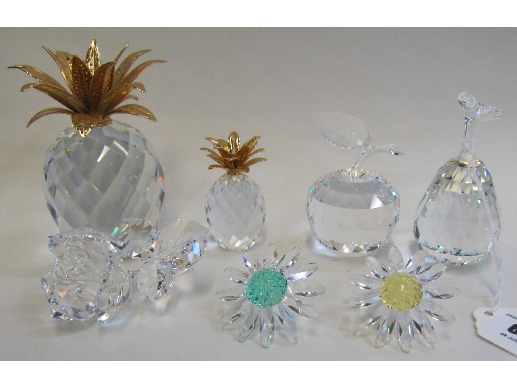 Appraisal: Seven Swarovski crystal ornaments to include two pineapples pear apple