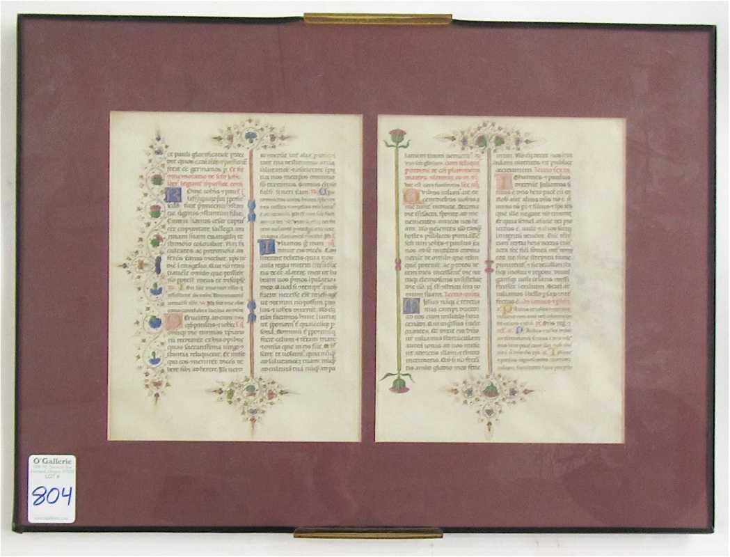 Appraisal: CATHOLIC CHURCH HISTORY ILLUMINATED MANUSCRIPTS TWO DOUBLE SIDED SHEETS Each