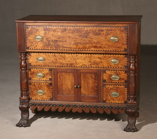 Appraisal: Classical Cherry and Mahogany Inlaid Figured Maple Sideboard Coastal New