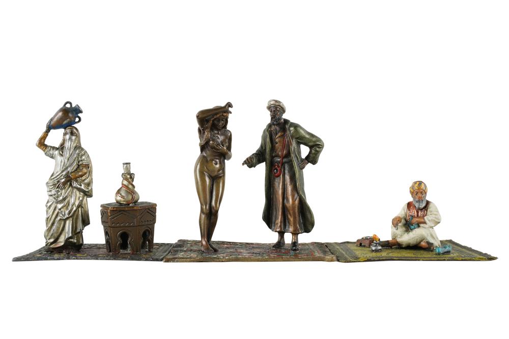 Appraisal: THREE VIENNA STYLE COLD-PAINTED FIGURAL GROUPSthe first stamped Bermann Wien