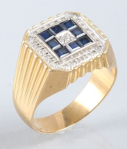 Appraisal: KY gold sapphire and diamond ring stamped K square-cut sapphires