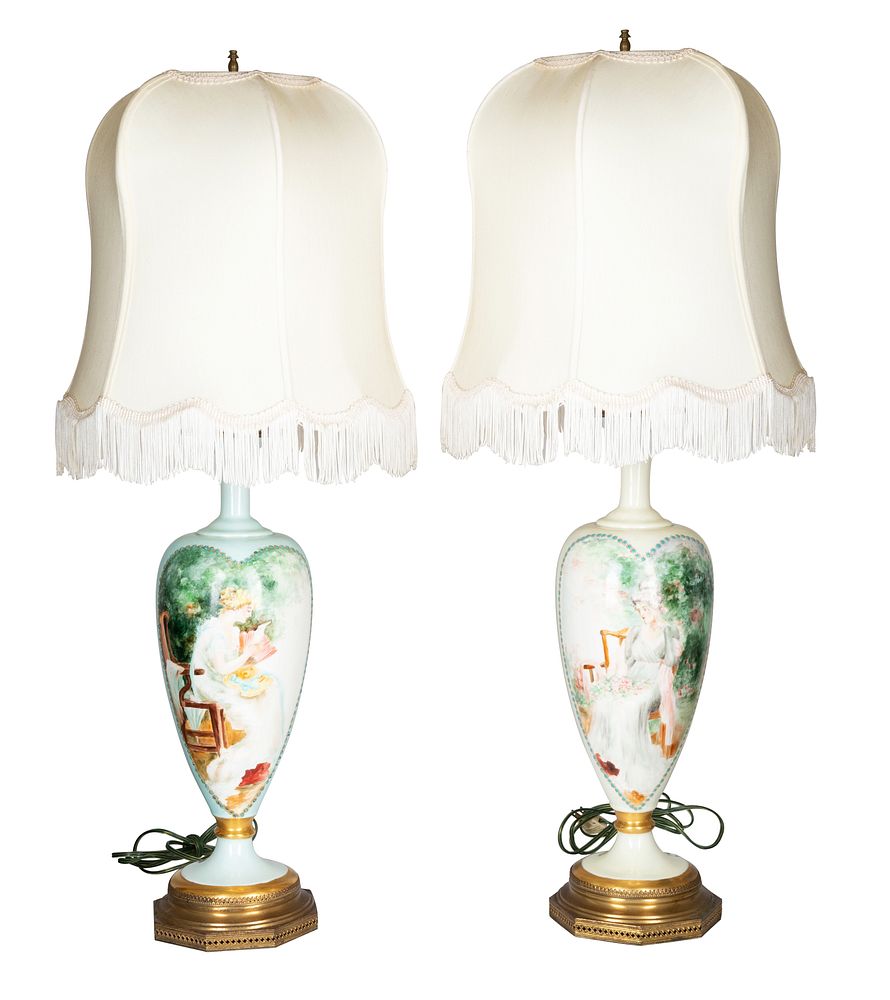 Appraisal: A PAIR FRENCH PORCELAIN TABLE LAMPS EARLY TH CENTURY A