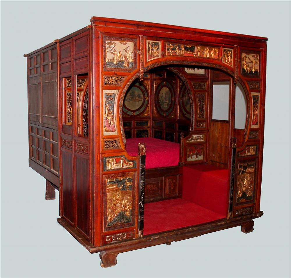 Appraisal: CHINESE LACQUERED WOOD AND GILT OPIUM BED the large bed