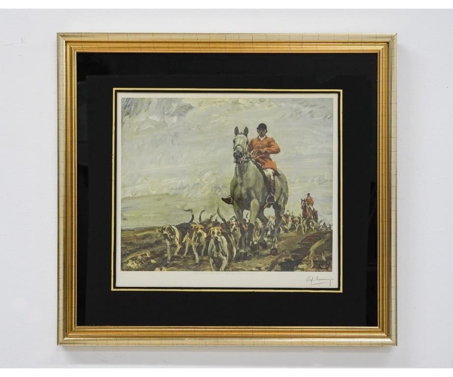 Appraisal: A J Munnings framed and matted print titled Fox Hunter