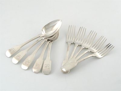 Appraisal: A set of five William IV provincial silver Fiddle pattern