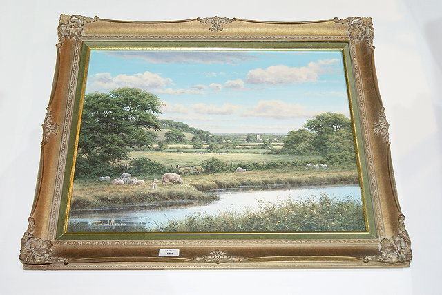 Appraisal: David Morgan British b A summer landscape with sheep by