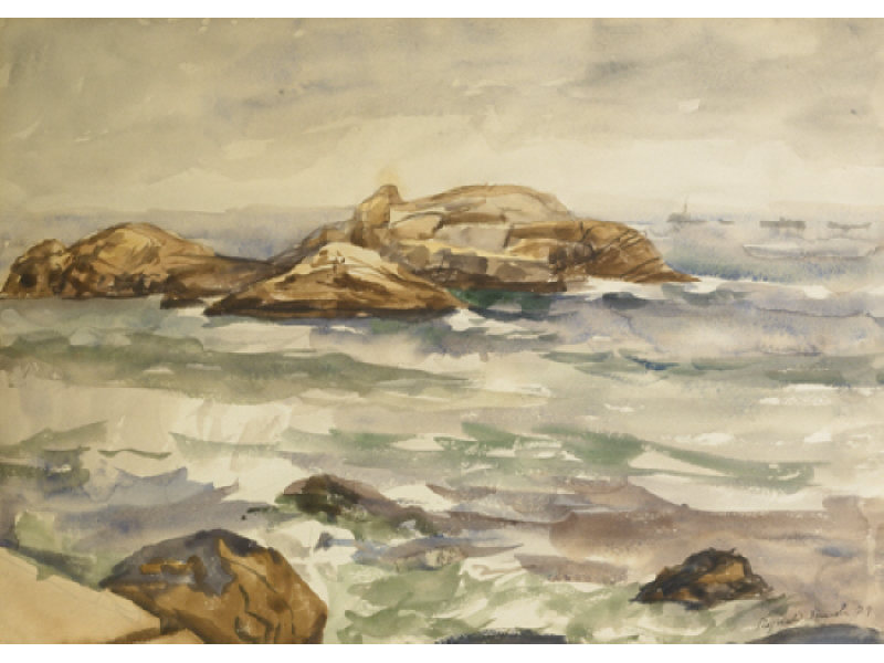 Appraisal: REGINALD MARSH AMERICAN - Coastal scene with rocks watercolor on