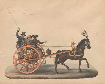 Appraisal: Unsigned Watercolor of a Carriage Interesting watercolor on paper depicting