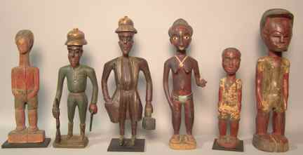 Appraisal: GROUP OF SIX WEST AFRICAN COLON ART CARVED WOOD FIGURES