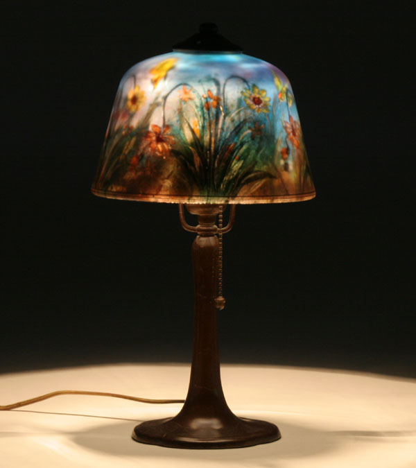 Appraisal: Handel reverse-painted boudoir lamp the interior of the shade painted