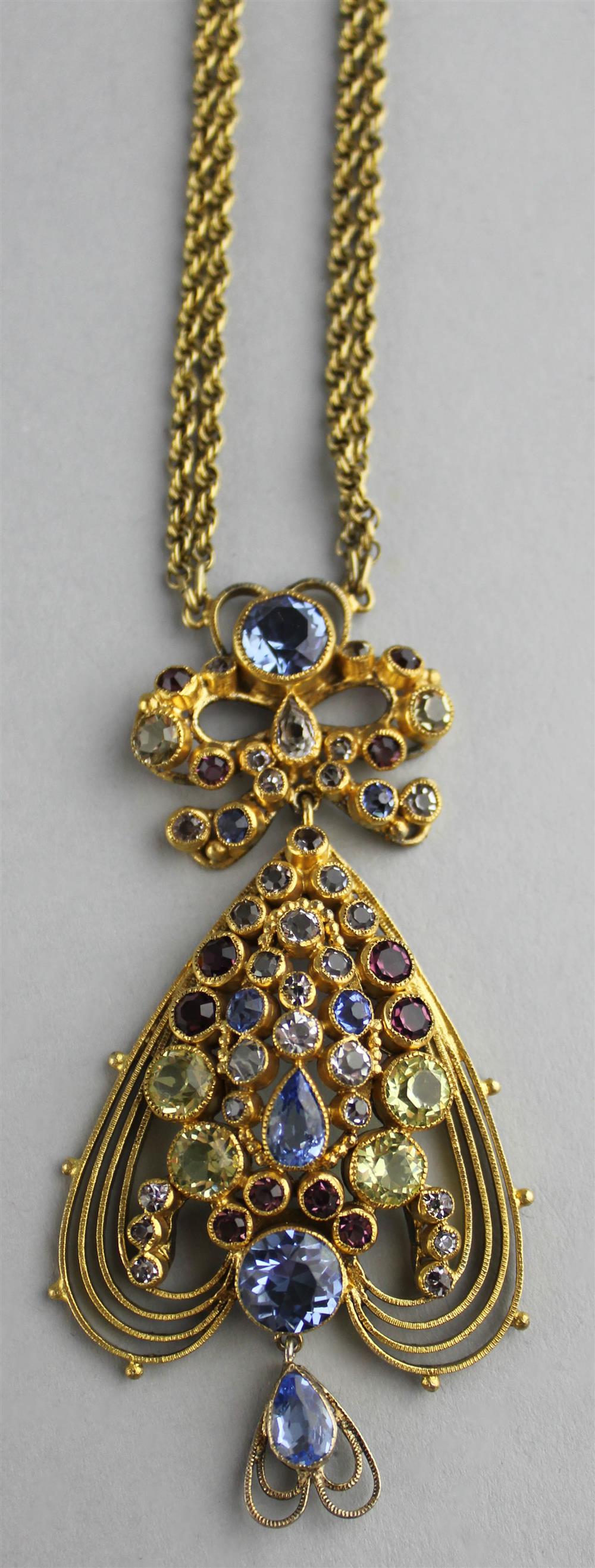 Appraisal: HOBE NECKLACE WITH BLUE PURPLE YELLOW AND COLORLESS RHINESTONES signed