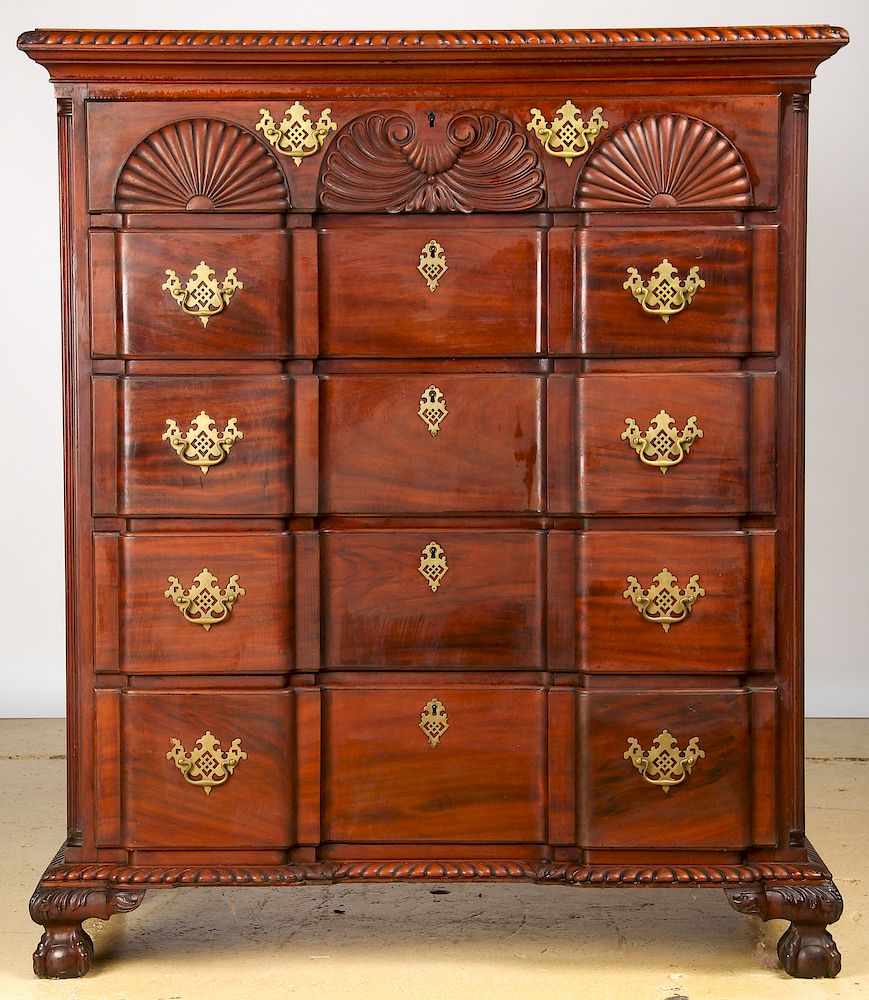 Appraisal: Feldenkreis Chippendale Style Mahogany Block Front Tall Chest Feldenkreis Chippendale