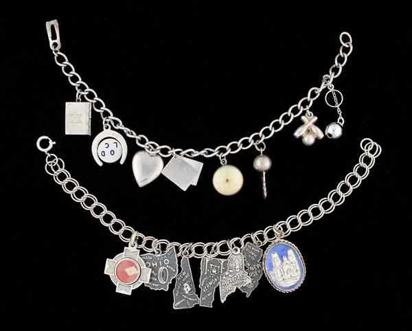 Appraisal: Religious Charm Bracelet Collection A duo of religious charm bracelets