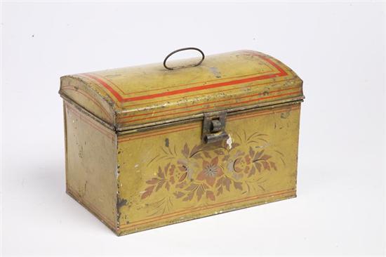 Appraisal: TOLE DOCUMENT BOX American mid th century tin Dome top