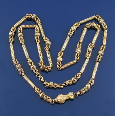 Appraisal: A fine Regency gold longuard chain The pierced hollow cylindrical