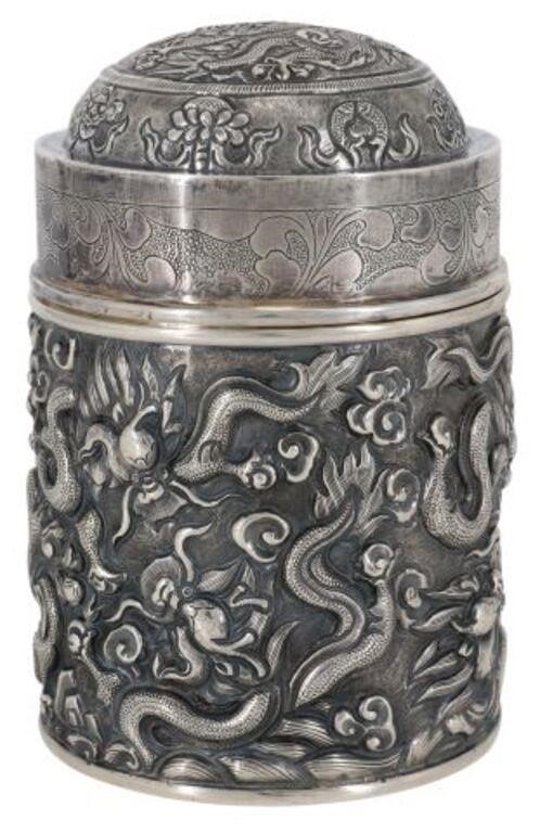 Appraisal: Chinese Export silver tea caddy Tu Mao Xing Jiujiang Jiangxi