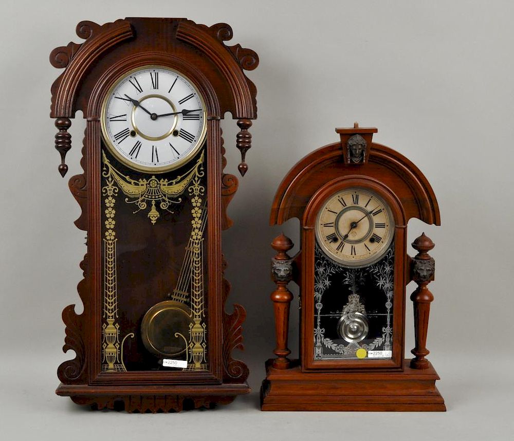 Appraisal: Two Eastlake Style Clocks comprising an Ansonia mantel clock with