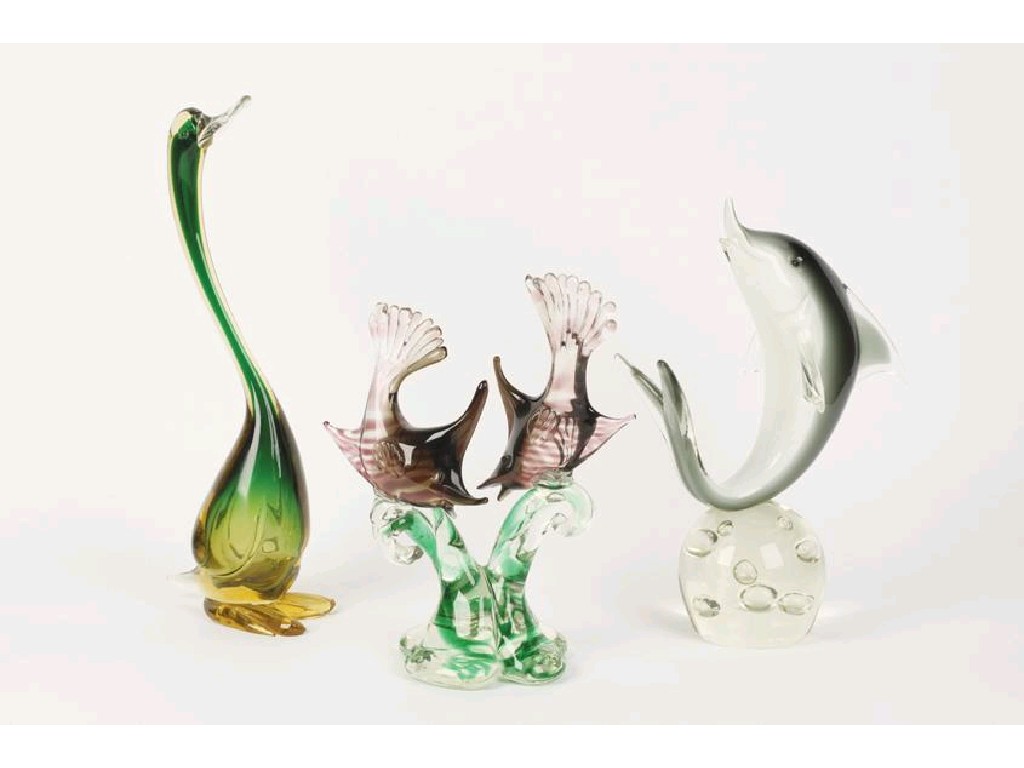 Appraisal: A MURANO GLASS MODEL OF A LEAPING DOLPHIN on a