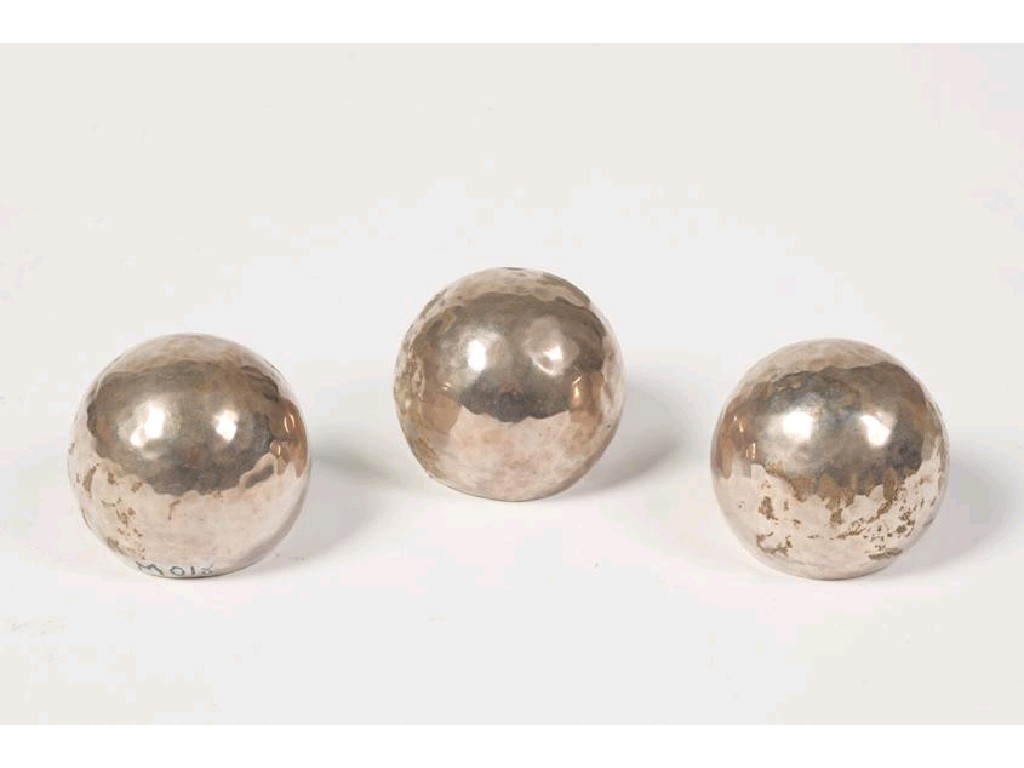 Appraisal: WIENER WERKSTATTE THREE SPOT HAMMERED BOTTLE STOPPERS the design attributed