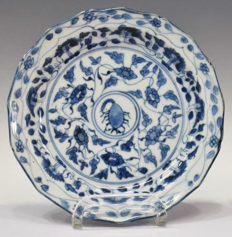 Appraisal: Chinese blue and white porcelain plate foliate rim the central