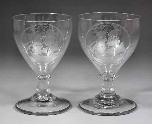 Appraisal: A pair of early th Century glass rummers the bowls