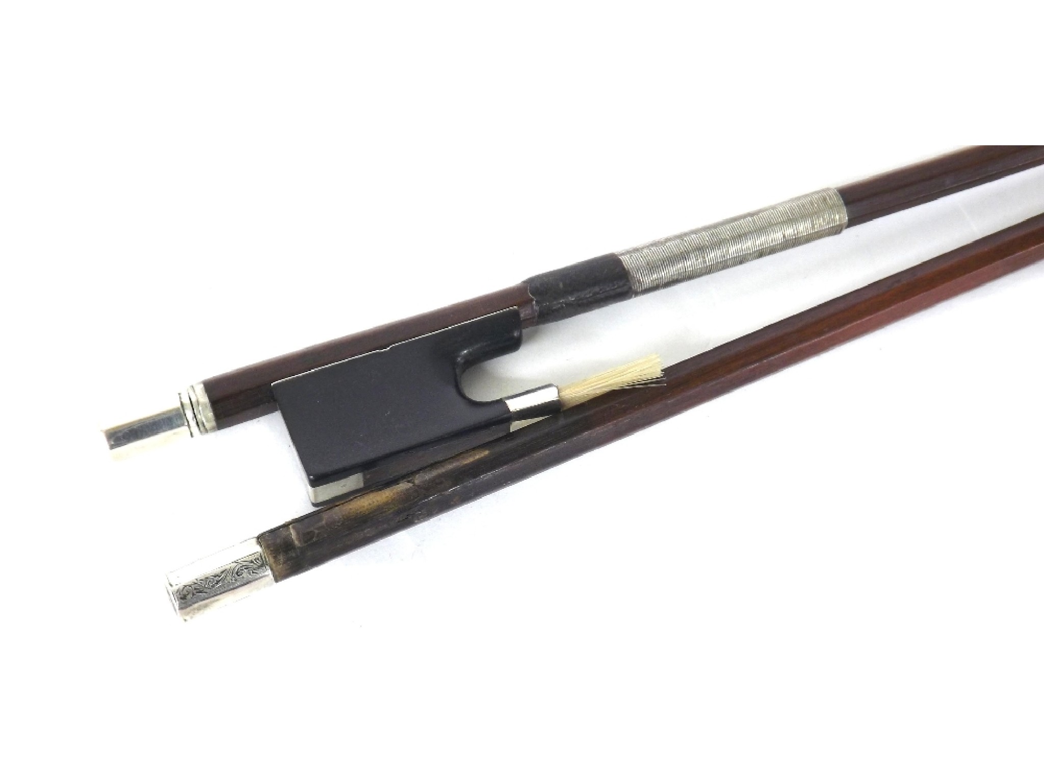 Appraisal: Two silver mounted violin bows by Dodd both in need