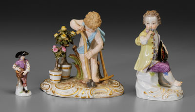 Appraisal: Three Meissen porcelain figures seated child holding bouquet of flowers