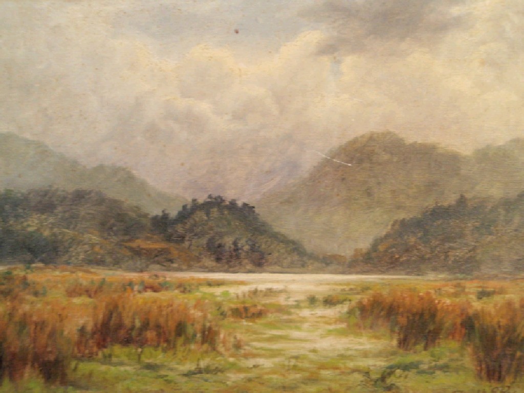 Appraisal: Frederick E Robertson Blustery landscapes a pair oil on canvas