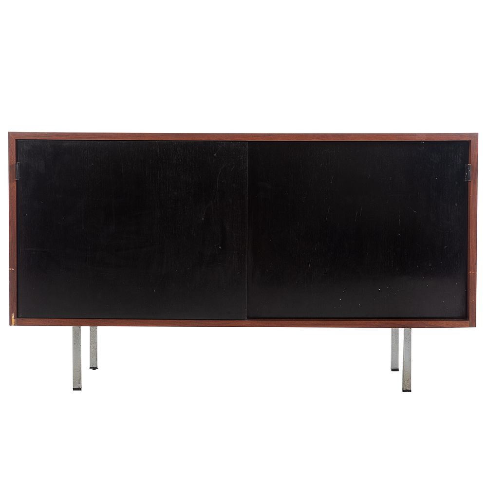 Appraisal: Florence Knoll Credenza Walnut frame two sliding doors with leather