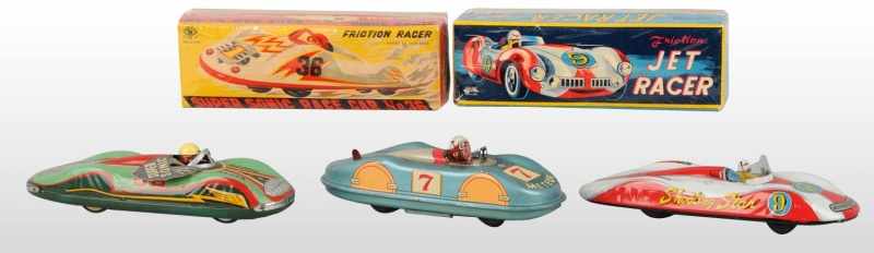 Appraisal: Lot of Tin Litho Race Car Toys Description Japanese Working