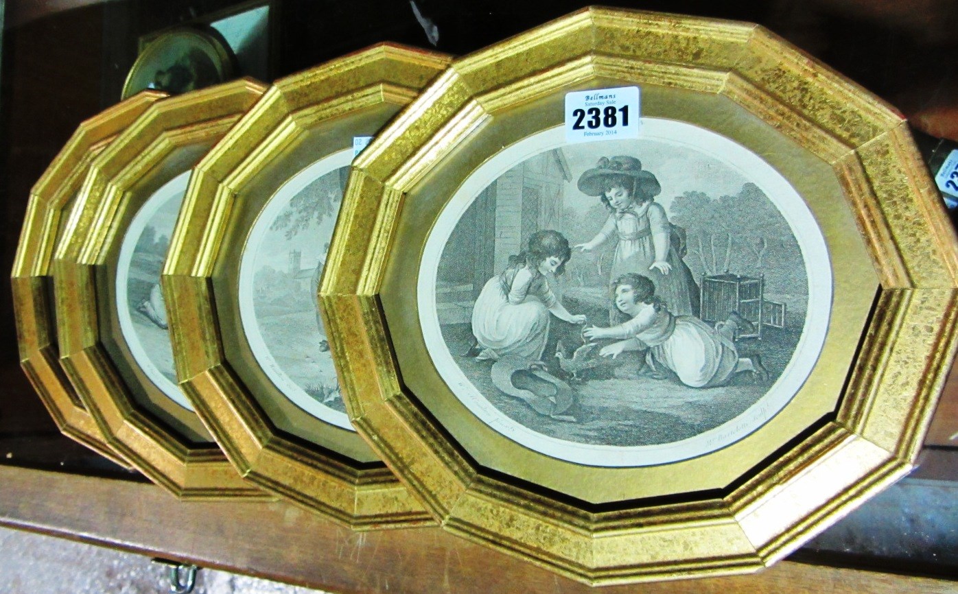 Appraisal: A set of four gilt framed Bartolozzi prints and two