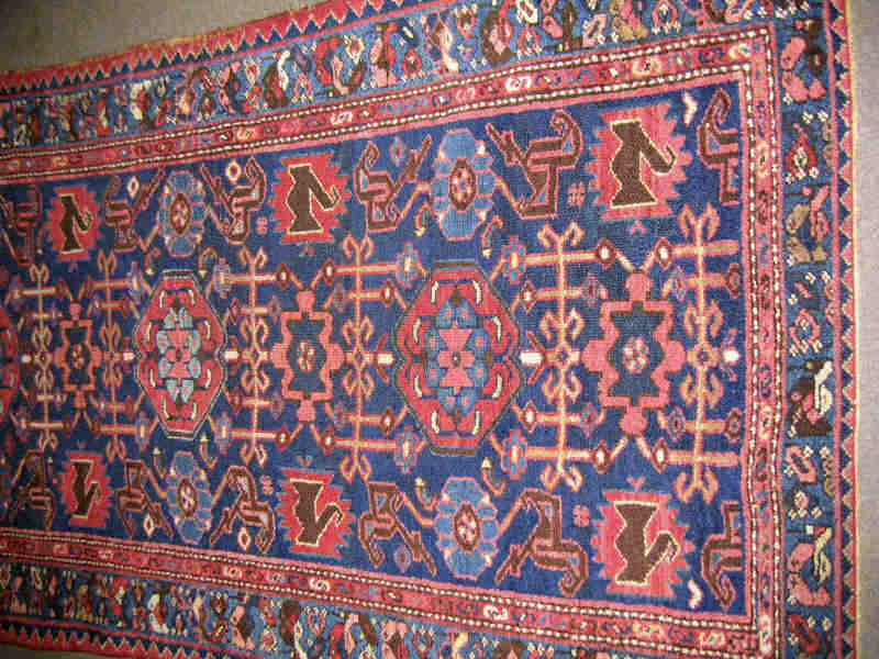 Appraisal: EARLY TH CENTURY KARAJA THROW RUG The navy blue field