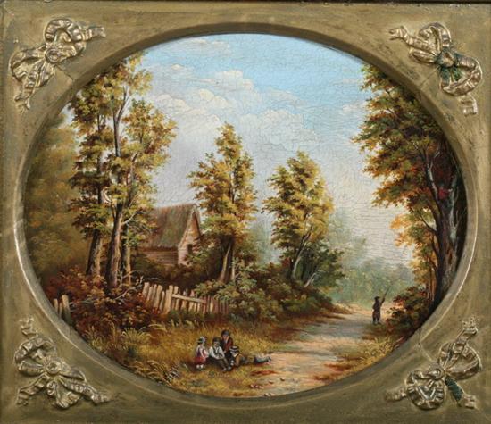 Appraisal: CONTINENTAL SCHOOL th century CHILDREN ON A COUNTRY LANE oil