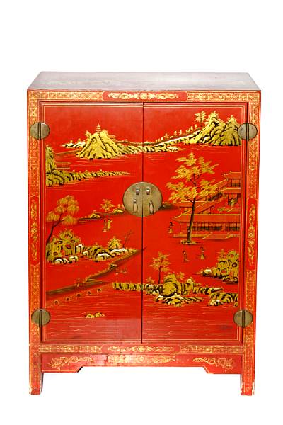 Appraisal: A pair of Chinese lacquered and gilt decorated cabinets minor