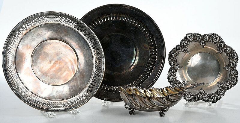 Appraisal: Four Sterling Trays Dishes American th century Reed Barton shell