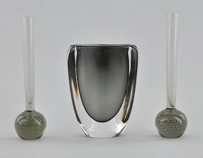 Appraisal: Three Modern Art Glass Vases Including two blown glass bud