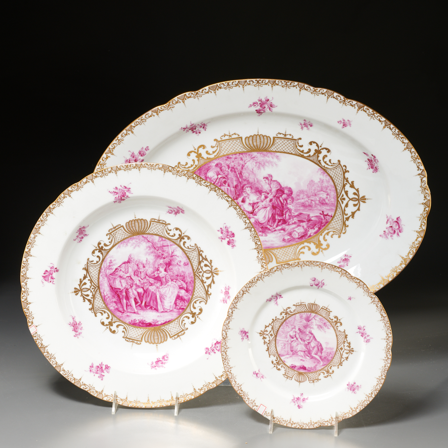 Appraisal: ANTIQUE LUDWIGSBURG PORCELAIN SERVING PIECES c gilt and pink enameled