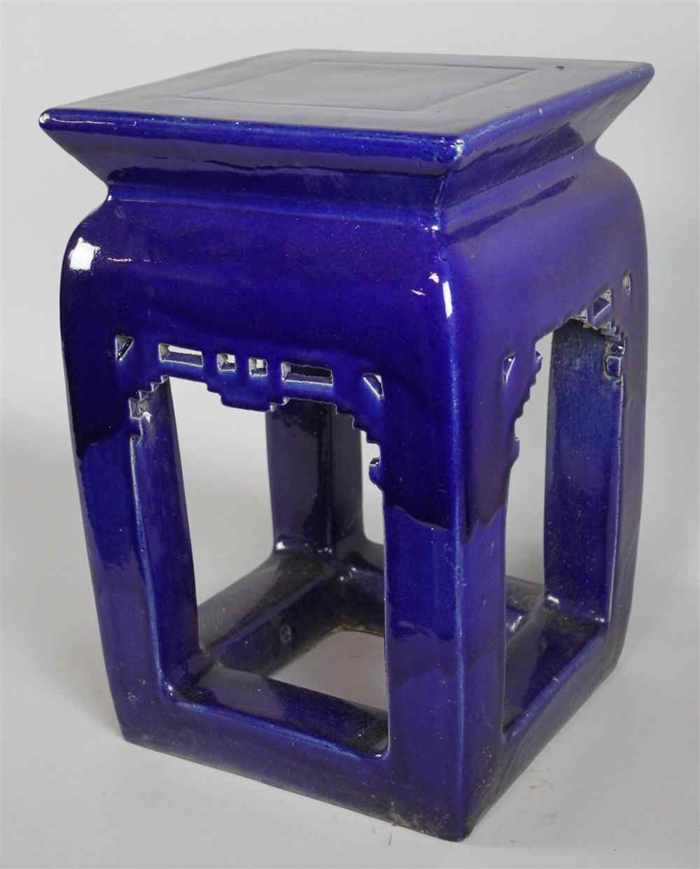 Appraisal: CHINESE STYLE BLUE CERAMIC GARDEN STOOL having a high glazed