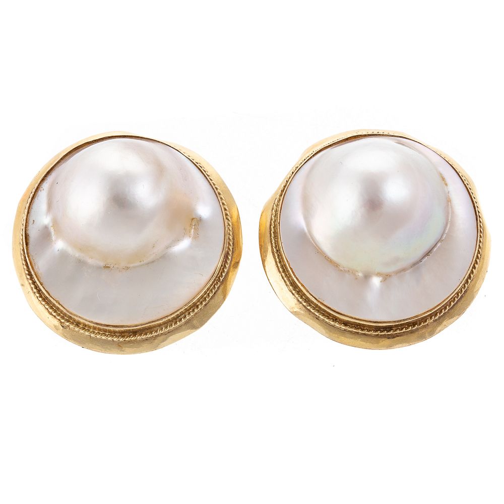 Appraisal: A Pair of K Blister Pearl Clip Earrings K yellow